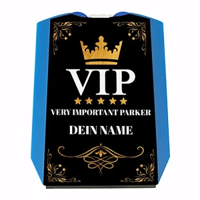 Abbildung von VIP Very Important Parker Parkscheibe personalisiert mit deinem Namen für den König der Straße Einkaufswagenchips und Krone Bunte zum Geburtstag oder Vatertag Autogadget Gimmick