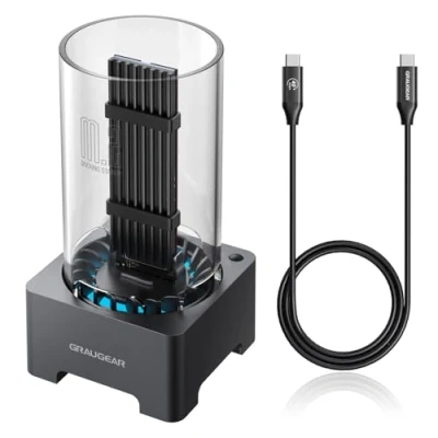 Abbildung von GRAUGEAR 40Gbps M.2 NVMe SSD Enclosure Dockingstation, USB4 Externe Dockingbasis mit Kühllüfter, UASP Trim Unterstützung, kompatibel Thunderbolt 4/3, ASM2464PD Chip [G M2DK U4 40G]