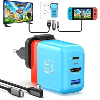 Abbildung von Switch Dock for Nintendo OLED, 3 in 1 TV Adapter with 4K 60Hz HDMI, USB 2.0 Port, Type C 30W Charger, Portable Docking Station Travel, Samsung Dex S23, MacBook