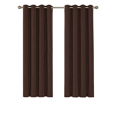 Abbildung von Deconovo Blickdichter Vorhang mit Ösen Dicke Verdunkelungsgardinen Kinderzimmer Kälteschutz, 138x132cm(HöhexBreite), Braun, 2er Set
