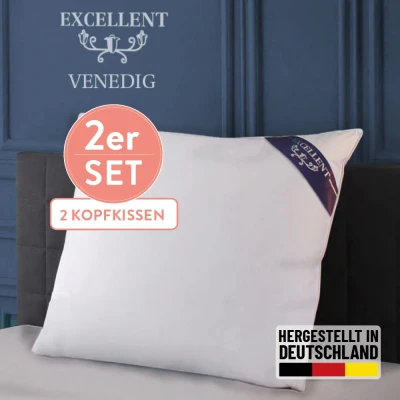 Abbildung von Excellent 3 Kammer Kopfkissen &quot;Venedig Kissen erhältlich im Einzel oder Doppelpack&quot;, Füllung: 60% Daunen Außenkammer, Bezug: 100% Baumwolle, hergestellt in Deutschland, allergikerfreundlich.