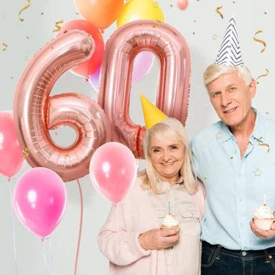 Abbildung von 60 Geburtstag Deko zahlen luftballon jahre Folienballon Roségold für 60. Geburtstagsdeko Männer Frauen Ballon Zahl zum fliegt mit Helium 60.Geburtstagsparty 40&quot; 101cm