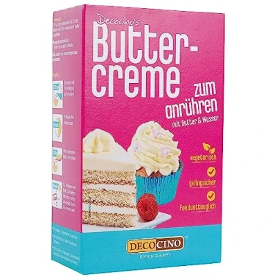 Abbildung von DECOCINO Buttercreme Fertigmischung (1 x 250g), zum Einstreichen, Füllen und Garnieren, ideal für Cupcakes, Creme Fondant Torten