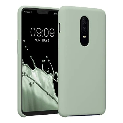 Abbildung von kwmobile Hülle kompatibel mit OnePlus 6 Silikon Handy Case Handyhülle weiche Oberfläche kabelloses Laden Graugrün
