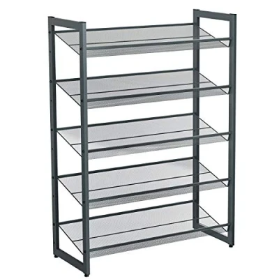 Abbildung von SONGMICS 5 stöckiges Schuhregal, erweiterbarer Schuhständer aus Metall, verstellbare Schuhablage, für 15 20 Paar Schuhe, kurze Stiefel, Pumps, 74 x 104 30,7 cm, dunkelgrau, LMR005GB