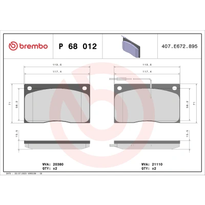 Abbildung von BREMBO P 68 012 Bremsbelagsatz inkl. Verschleißwarnkontakt ohne Zubehör JAGUAR: XJ Limousine, XJS Cabrio, RENAULT: MASTER 1 Kasten, Bus