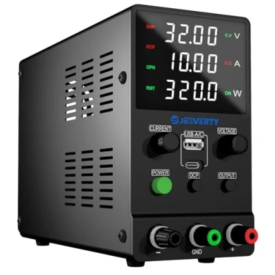 Abbildung von Labornetzteil, Jesverty Labornetzteil DC Regelbar Netzgerät(30 V, 10 A) mit USB und Typ C Schnellladung, Encoder Knopf, Ausgangs EIN/Aus Schalter, 4 stelliges LED Display SPS 3010M