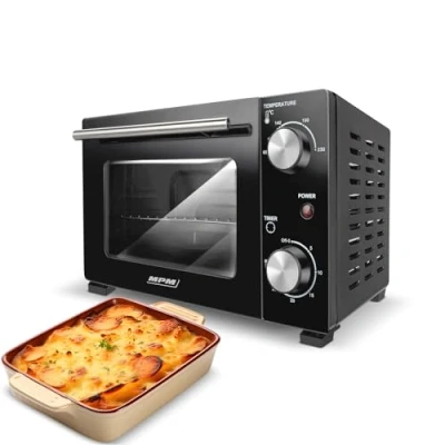 Abbildung von MPM MPE 13 Mini Backofen Freistehend 10 L mit Ober / Unterhitze Backblech und Gitter 4 stufige Temperaturreglung 90 230C Drehknopf Pizza Ofen Klein Schwarz