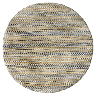Abbildung von HAMID Woll und Jute Teppich Runden Olivia, Handgewebter für Wohnzimmer, Schlafzimmer, Blau Geädert, (100 x 100 cm)