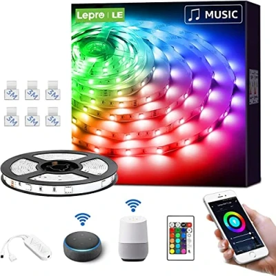 Abbildung von LE LED Strip 5M Alexa, RGB 150 LEDs, Smart WIFI Streifen Musiksteuerung, Wlan Band, Superhell 5050 Selbstklebend Lichtband, Lichterkette mit Fernbedienung, Kompatibel Alexa,App,Google Home