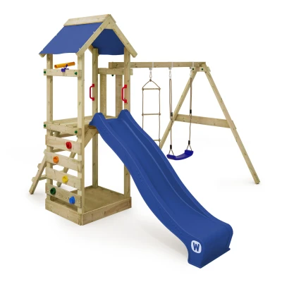 Abbildung von Spielturm Klettergerüst FreeFlyer mit Schaukel &amp; blauer Rutsche WICKEY