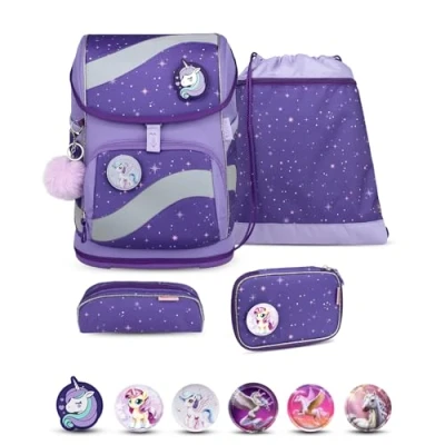 Abbildung von Belmil Smarty Schulranzen Set 5 teilig Starlight mit Brustgurt, Hüftgurt, Magnetverschluss, Patch 6 Stück