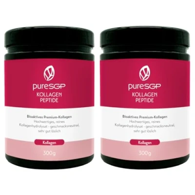 Abbildung von pureSGP® Kollagen Peptide: Bioaktives Premium Kollagenpulver mit hochwertigem SOLUGEL™ ULTRA BD Kollagenhydrolysat. Enthält Vitamin C, Zink, Biotin und Kupfer. Geschmacksneutral (600g (2er Pack))