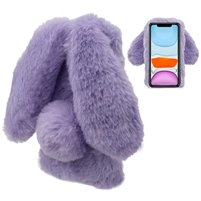 Abbildung von LCHDA Plüsch Hülle für Samsung Galaxy M31/M21/M30s Flauschige Hasen Fell Handyhülle Mädchen Süße Künstliche Kaninchen Pelz Niedlich Hasenohren Handytasche Schützend Stoßfest TPU Silikonhülle Lila