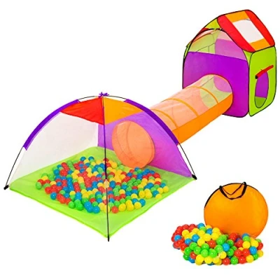 Abbildung von tectake® Iglu Kinderspielzelt Spielhaus Kinderzelt mit Krabbeltunnel + 200 Bälle Tasche Diverse Farben (Lila Grün Nr. 401027)