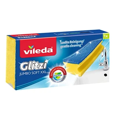 Abbildung von Vileda Glitzi Jumbo Sanft Reinigungsschwamm, reinigt schonend empfindliche und große Oberflächen, 1er Pack, Blau / Gelb