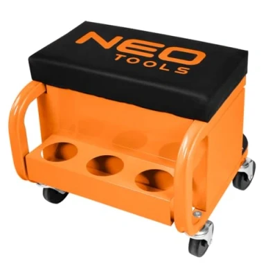 Abbildung von NEO TOOLS Werkstatthocker mit Ablagefläche 38 x 39 37 cm Rollen Werkstattwagen Werkzeugwagen Werkstatt Rollsitz Werkstattsitz fahrbar 4 und 3 Ablagen