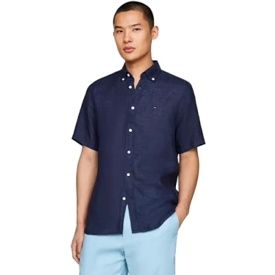 Abbildung von Tommy Hilfiger Short Sleeve Regular FIT Hemd, Herren, Größe: Small, Carbon navy