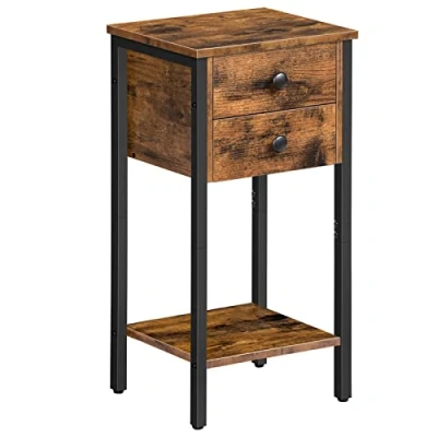 Abbildung von HOOBRO Beistelltisch, Telefontisch, Nachttisch mit 2 Schubladen, Hoher Sofatisch, Wohnzimmertisch Ablageflächen, Metallgestell, Robust und Stabil, Dunkelbraun EBF72BZ01