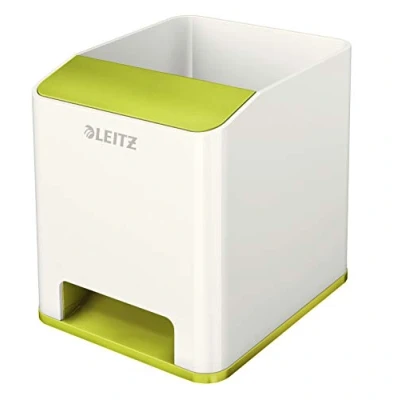 Abbildung von Leitz Sound Stifteköcher mit Soundverstärkungsfunktion, Stiftehalter inkl. Smartphone Fach Weiß/Grün, Duo Colour, WOW, 53631054