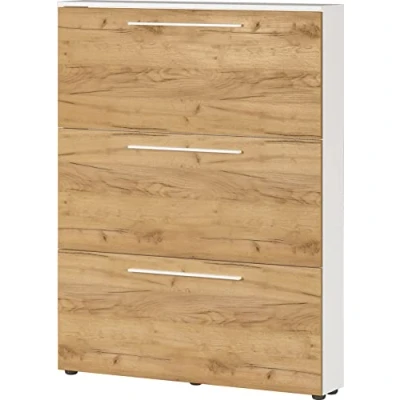 Abbildung von Germania Schuhschrank 3884 513 GW Wildomar, in Weiß/Navarra Eiche Nb., Platz für bis zu 12 Paar Schuhe, geringe Tiefe ideal schmale Flure, 100 x 129 19 cm (BxHxT)