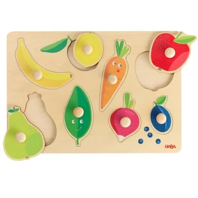 Abbildung von HABA Greifpuzzle Obst &amp; Farben Erstes Holzpuzzle mit großen Knöpfen Lernen Formen erkennen Für Kinder ab 12 Monaten 2011811001