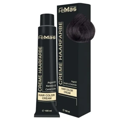 Abbildung von FemMas Haarfarbe Kühles Mittelbraun 4.01 I Professionelle Creme mit Arganöl, Keratin &amp; Ceramiden Als dauerhafte Haarfärbung oder Tönung für strahlende, haltbare Farbergebnisse 100 ml