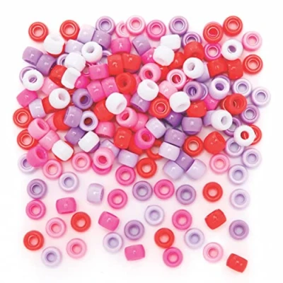 Abbildung von Baker Ross AX623 Bastelperlen Packung mit 750 Stück, Rot, Rosa und Lila für die Herstellung von Kinderschmuck Durchmesser 6 mm
