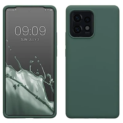 Abbildung von kwmobile Hülle kompatibel mit Motorola Edge 40 Pro/Edge+ (2023) Silikon Handy Case Handyhülle weiche Oberfläche kabelloses Laden Tannengrün