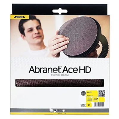 Abbildung von Mirka Abranet Ace HD Netz Schleifscheiben Ø 225mm Klett / Korn P80 5 Scheiben Für Trockenbauschleifer Wand und Deckenschleifer Schleifen von harten Oberflächen, Holz, Spachtel, Lack, Metall