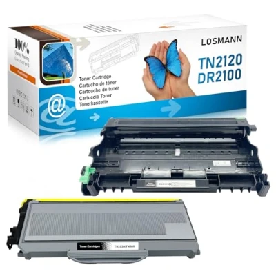 Abbildung von LOSMANN 1x Toner und Trommel kompatibel für Brother TN2120 DR2100 DCP 7030 7040 7045N HL 2140 2150N 2170 2170W MFC 7320 7340 7440N 7840W (2 Pack)