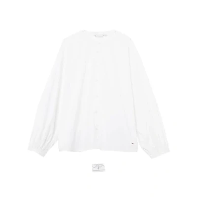 Abbildung von Tommy Hilfiger CRV CTN V Neck Balloon LS Blouse Langarmblusen Damen, Weiß (Th Optic White), 50