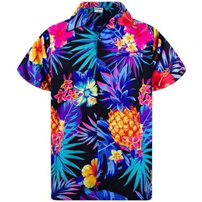 Abbildung von King Kameha Funky Hawaii Hemd, Herren, Kurzarm, Pineapple, Schwarz Blau, L