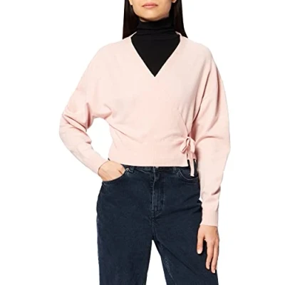 Abbildung von NA KD Damen Overlap Knitted Cardigan Strickjacke, Rose, S