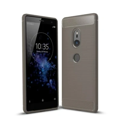Abbildung von betterfon Carbon TPU Silikon Handy Tasche Hybrid Case Schutz Hülle Panzer Cover Bumper für Sony Xperia XZ2 Grau