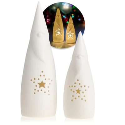 Abbildung von com four® 2X LED Weihnachtsmann mit Timer Keramik Dekoration für Weihnachten Premium Deko Aufsteller Beleuchtung (2 Stück Weihnachtsmann)