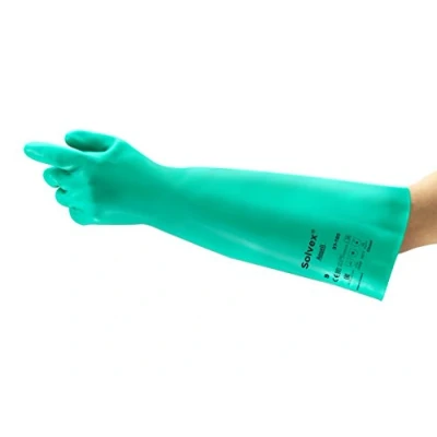 Abbildung von Ansell AlphaTec 37 185 Nitril Arbeitshandschuhe, Industrie Chemikalien und Lebensmitteln, Schutz Latexfrei, Chemie Handschuh Säurefest, Damen Herren, Grün, Größe M (1 Paar)