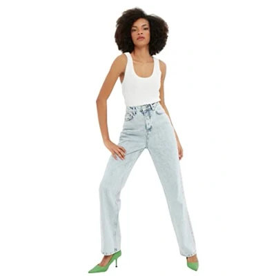 Abbildung von Trendyol Damen Herren Hoher Bund Weites Bein der 90er Jeans, Hellblau, 42 EU