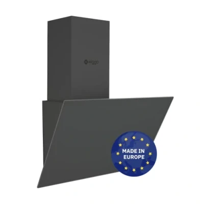 Abbildung von Wiggo Dunstabzugshaube 50cm kopffrei I Abluft Umluft Dunstabzug 300m3/h LED Touch Display 3 Stufen Schräghaube inkl. Fettfilter &amp; 2x Kohlefilter Abzugshaube mit Glasfront grau