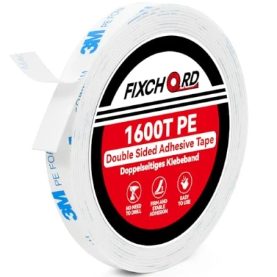 Abbildung von FIXCHORD 3M 1600T PE Doppelseitiges Klebeband Extra Stark, Doppelklebeband, Montageklebeband, Wasserdichtes Starkes für Innen und, Befestigung von Gegenständen, Bildern 3m*10mm