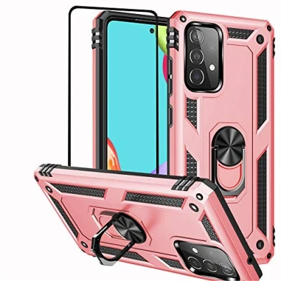 Abbildung von Folmeikat Hülle für Samsung Galaxy A52 5G, A52S 4G, Displayschutzfolie, 360 Grad drehbarer Metallring,Stoßdämpfung,Verstärkte Ecken,TPU 5G/A52S 5G/A52 4G Rotgold