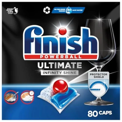 Abbildung von Finish Ultimate Infinity Shine Spülmaschinentabs Geschirrspültabs für Tiefenreinigung, Fettlösekraft und Glanz mit Schutzschild 80 Caps