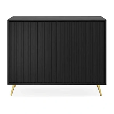 Abbildung von Selsey Kommode Schrank Aufbewahrungsschrank 104 cm 2 Türen 4 Fächer Schwarz Goldene Beine Bello