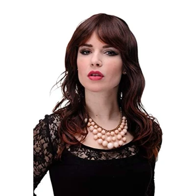 Abbildung von WIG ME UP Damen Perücke leichter Wetlook Braun Mahagoni Mittelbraun Mix halblang Pony als Scheitel stylbar ca. 50 cm 5019 3003
