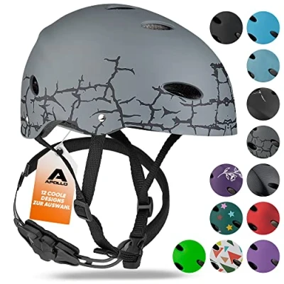 Abbildung von Apollo Skaterhelm Herren, Damen und Kinder Kinderfahrradhelm Verstellbar Skateboard, Scooter, BMX Helm mit Drehrad Anpassung für Jungen Mädchen Verschiedene Größen Farben
