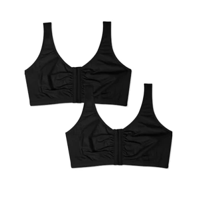 Abbildung von Fruit of the Loom Damen Front Close Sports Bra Cotton Blend, Easy Fit &amp; Built up Support BH mit voller Abdeckung, Undurchsichtige, Schwarz, 90 (2er Pack)