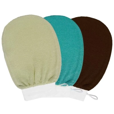 Abbildung von 3Stück Peelinghandschuh, Exfoliating Gloves Waschhandschuh Körper Duschhandschuh Massage Peeling Handschuh Handschuhe für Und Gesicht Kakaobraun,Smaragdgrün,Ingwergelb