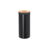 Abbildung von Brabantia Wäschekorb Quick Drop Öffnung Perfekt sitzenden Baumwollwäschesack Korrosionsfrei Mit Belüftungslöcher Korkdeckel Wäschesammler Matt Black 35 L