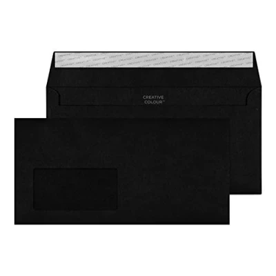 Abbildung von Blake Creative Colour 214W Briefumschläge Haftklebung Tiefschwarz Mit Fenster 120g/m² 114 x 229 mm 500 Stück