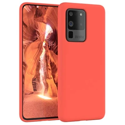 Abbildung von EAZY CASE Premium Silikon Handyhülle kompatibel mit Samsung Galaxy S20 Ultra / 5G, Slimcover Kameraschutz und Innenfutter, Silikonhülle, Schutzhülle, Bumper, Handy Case, Korall